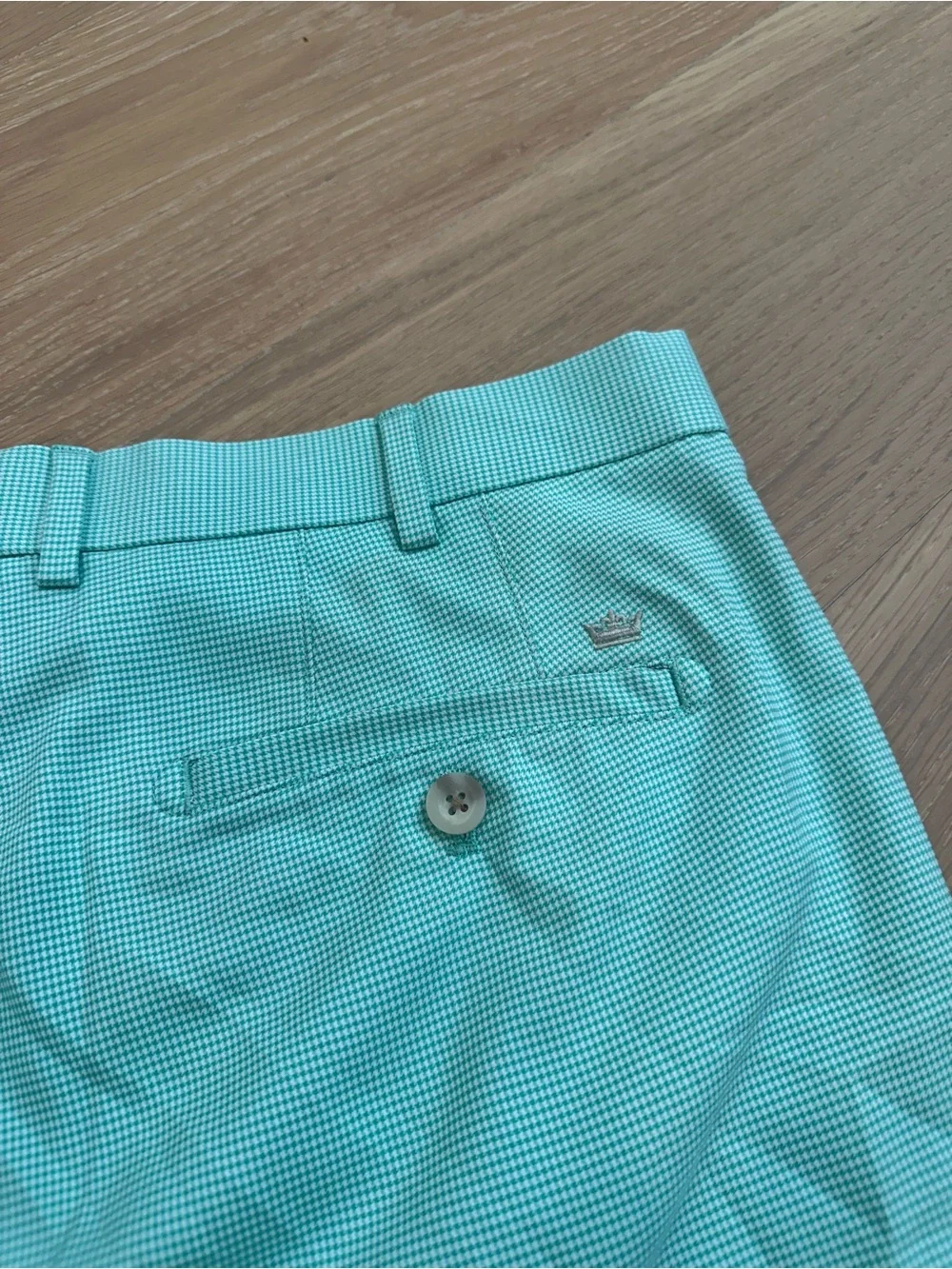 Men’s Peter Millar Wicking Salem Houndstooth Golf Shorts Pattern Green Size 38